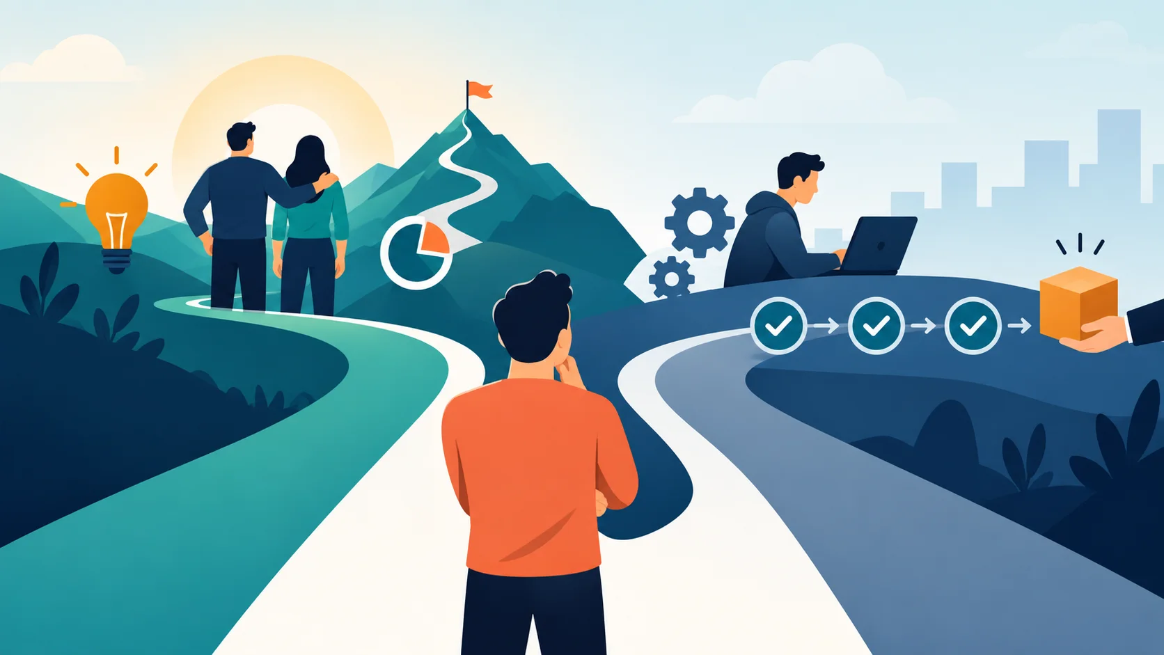 Startup founder choosing between a long-term technical partnership and a scoped development path
