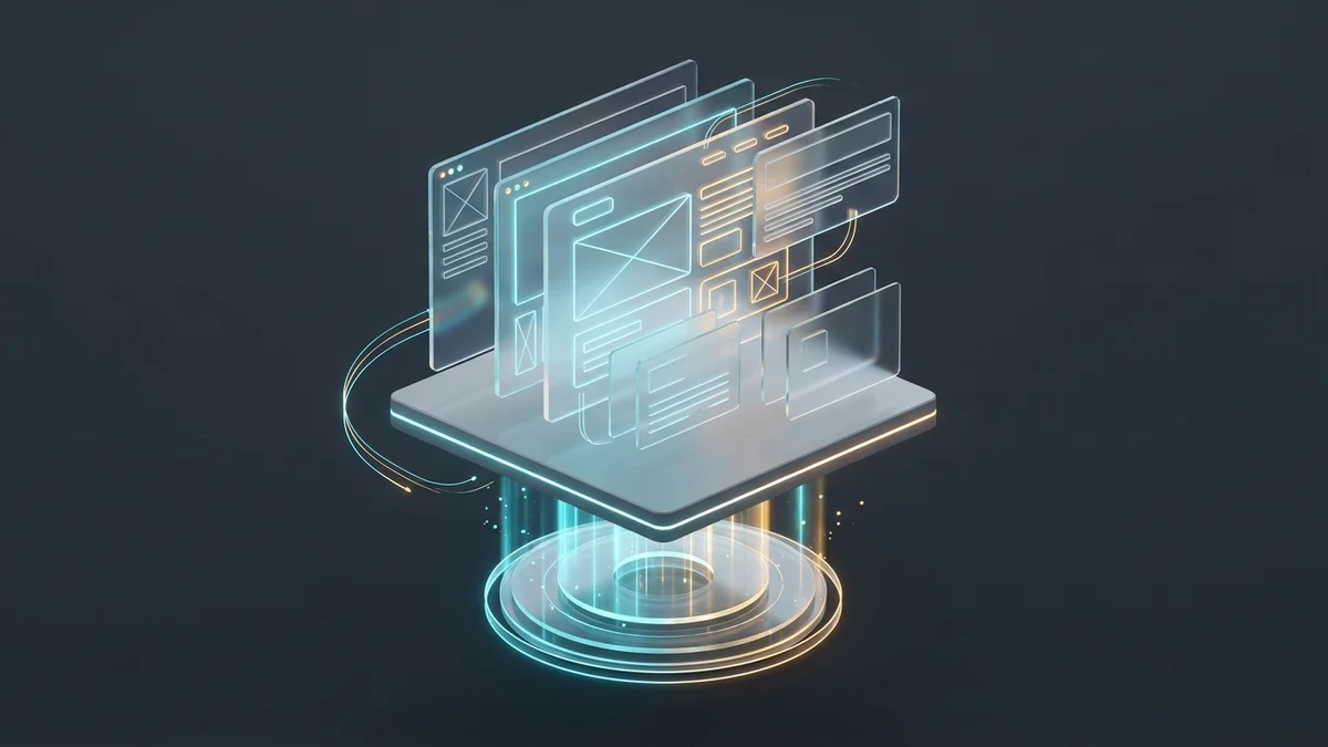 3D isometric conceptual illustration of website structure recovery from digital archive layers and chronological timeline discs
